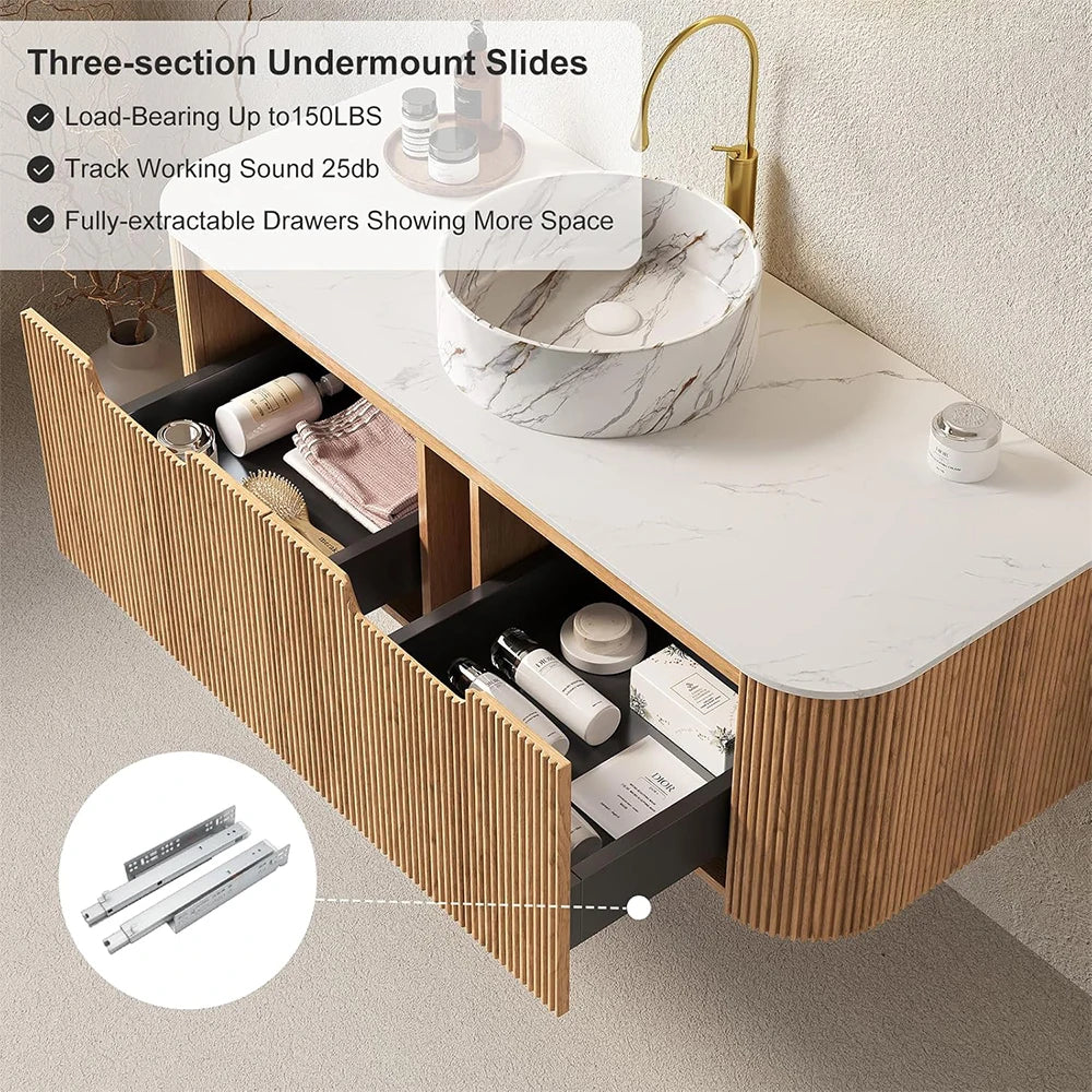 48-Inch Floating Bathroom Vanity – Modern Solid Wood Wall-Mount Vanity with Marble Top
