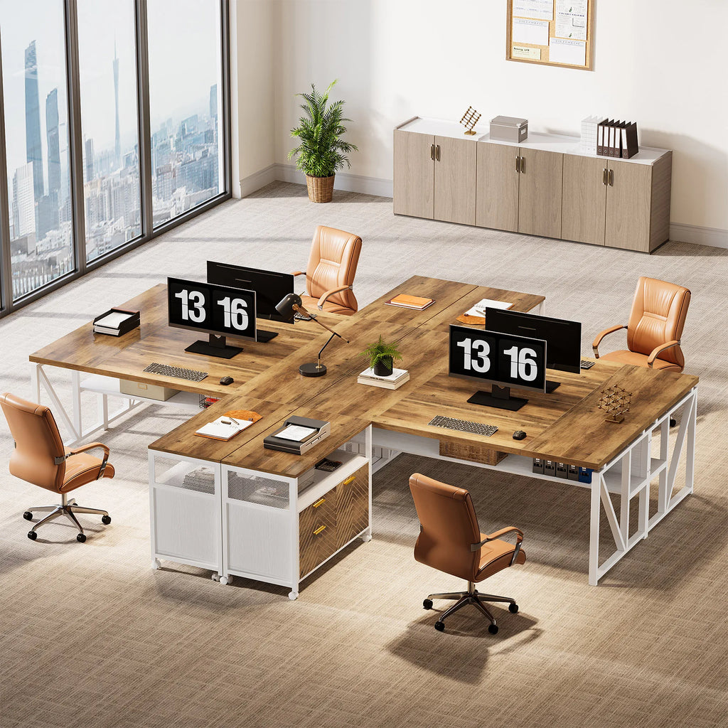 63-Inch L-Shaped Executive Desk with File Cabinet – Modern Home Office Furniture Set