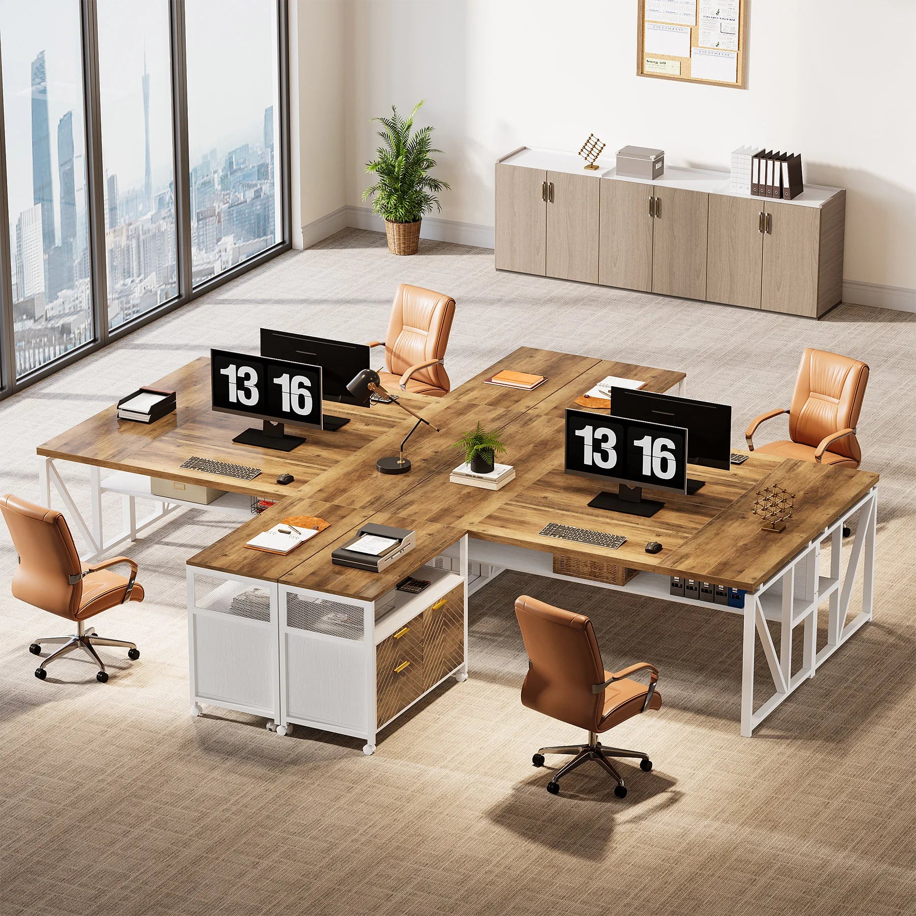 63-Inch L-Shaped Executive Desk with File Cabinet – Modern Home Office Furniture Set