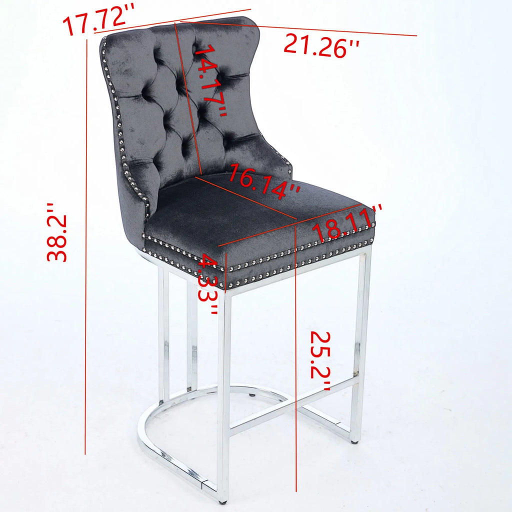 [USA Warehouse] Modern Velvet Counter Height Bar Stools Set of 2 Home Furniture Domestic US Shipping MOQ:1 Set