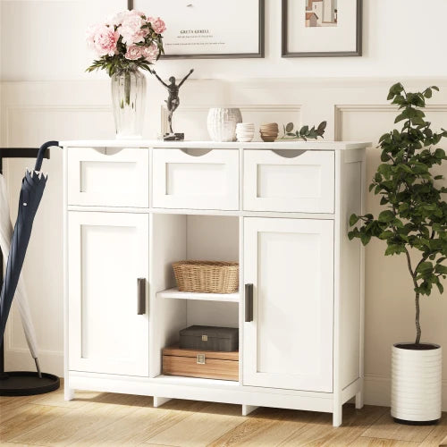 Modern Storage Cabinet with Drawers & Adjustable Shelves – Multi-Purpose Sideboard Organizer