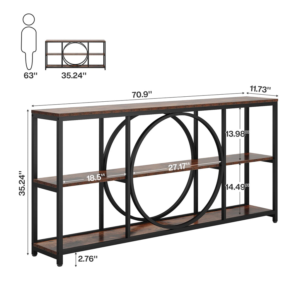 70.9-Inch Extra Long Console Table with 3-Tier Storage Shelves – Farmhouse Entryway & Sofa Table