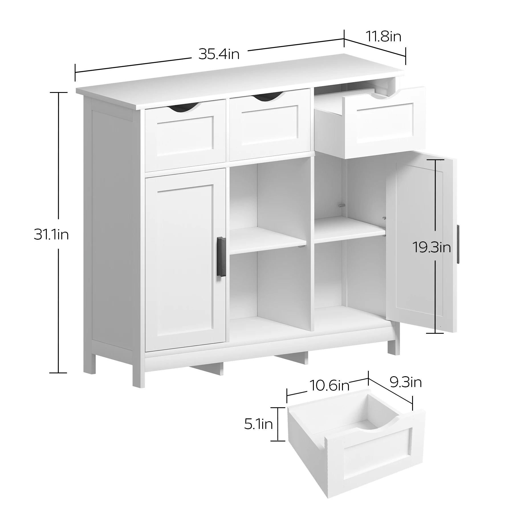 Modern Storage Cabinet with Drawers & Adjustable Shelves – Multi-Purpose Sideboard Organizer