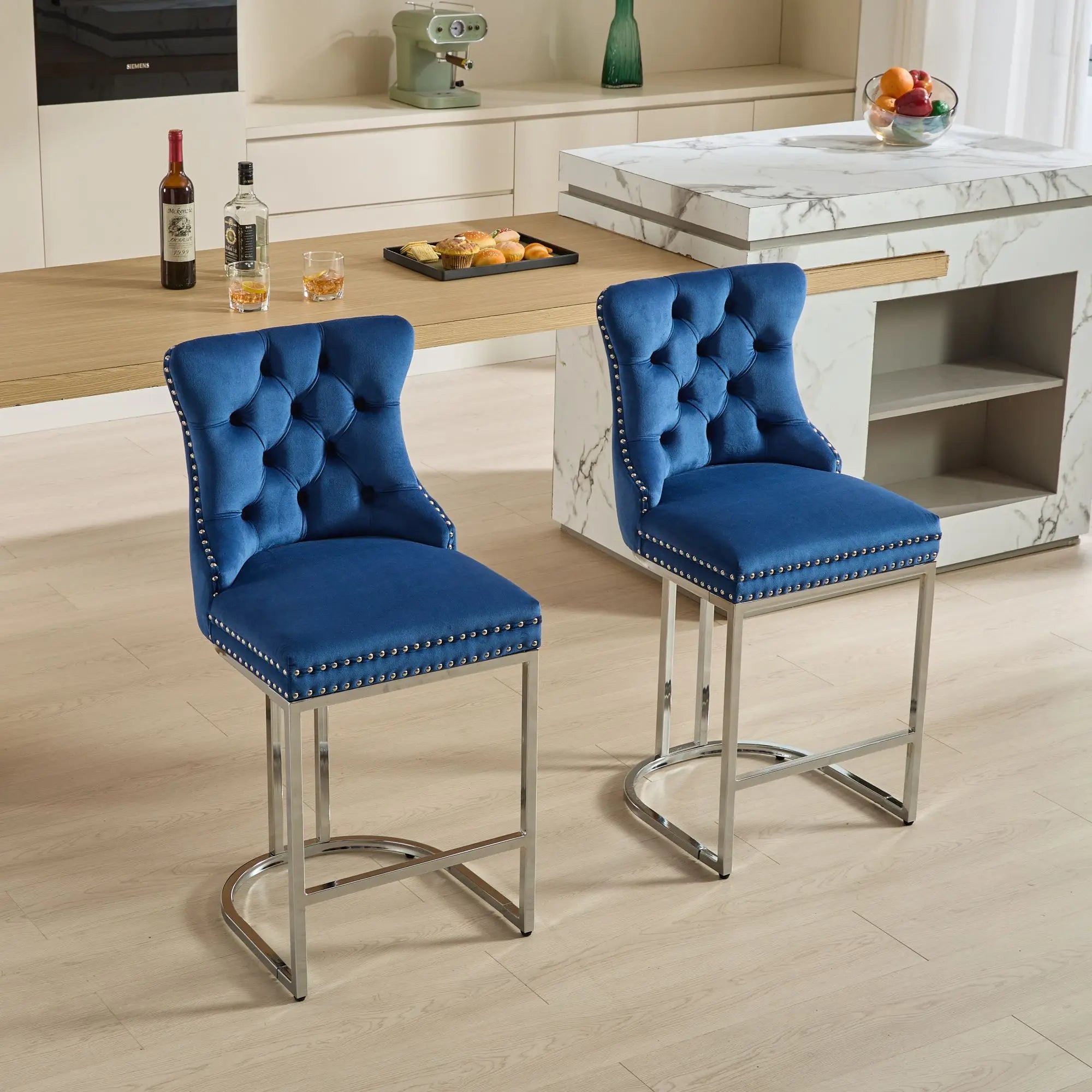 [USA Warehouse] Modern Velvet Counter Height Bar Stools Set of 2 Home Furniture Domestic US Shipping MOQ:1 Set