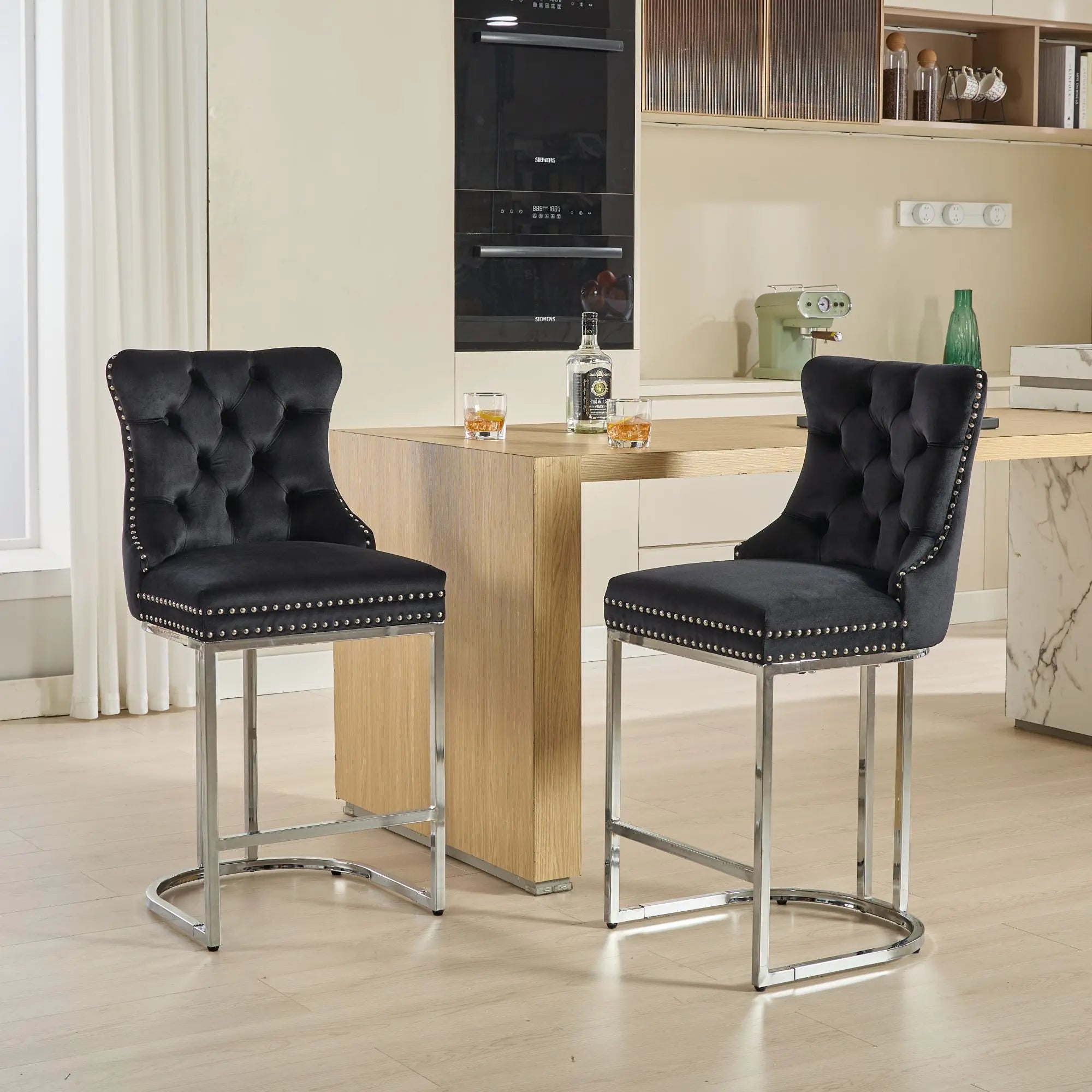 [USA Warehouse] Modern Velvet Counter Height Bar Stools Set of 2 Home Furniture Domestic US Shipping MOQ:1 Set