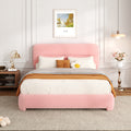 Modern Boucle Platform Bed Frame – Luxury Upholstered Low Profile Bed with Headboard