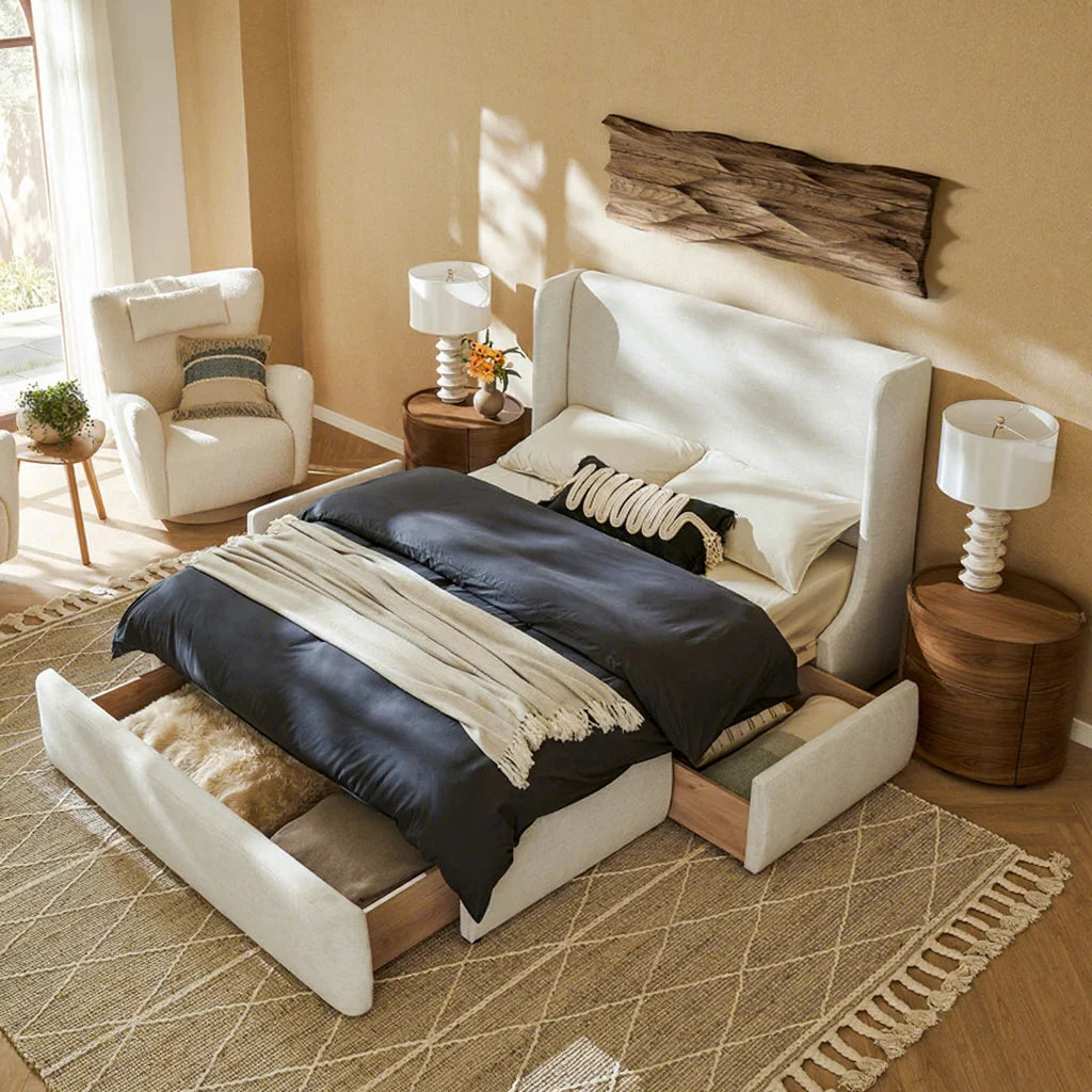 Modern Teddy Fabric Upholstered Bed Frame – Adjustable Queen & King Platform Bed