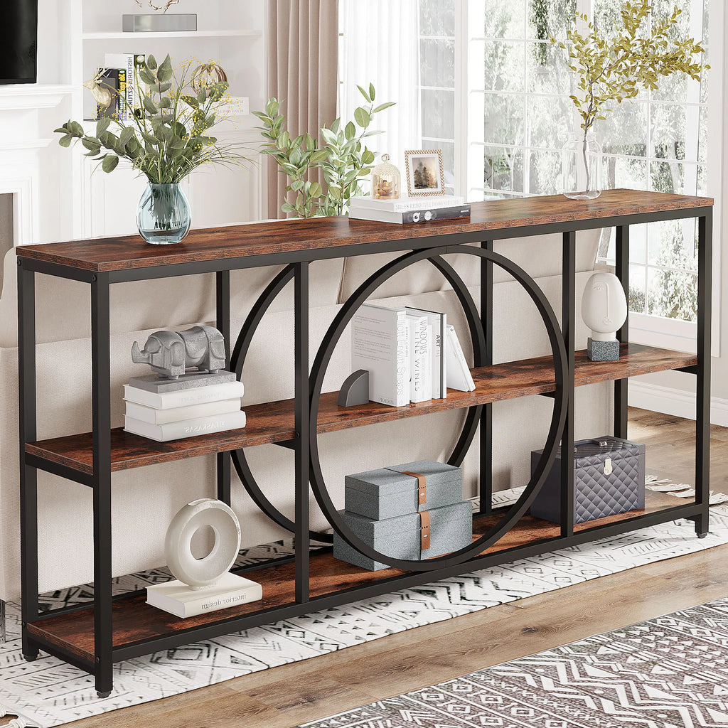 70.9-Inch Extra Long Console Table with 3-Tier Storage Shelves – Farmhouse Entryway & Sofa Table