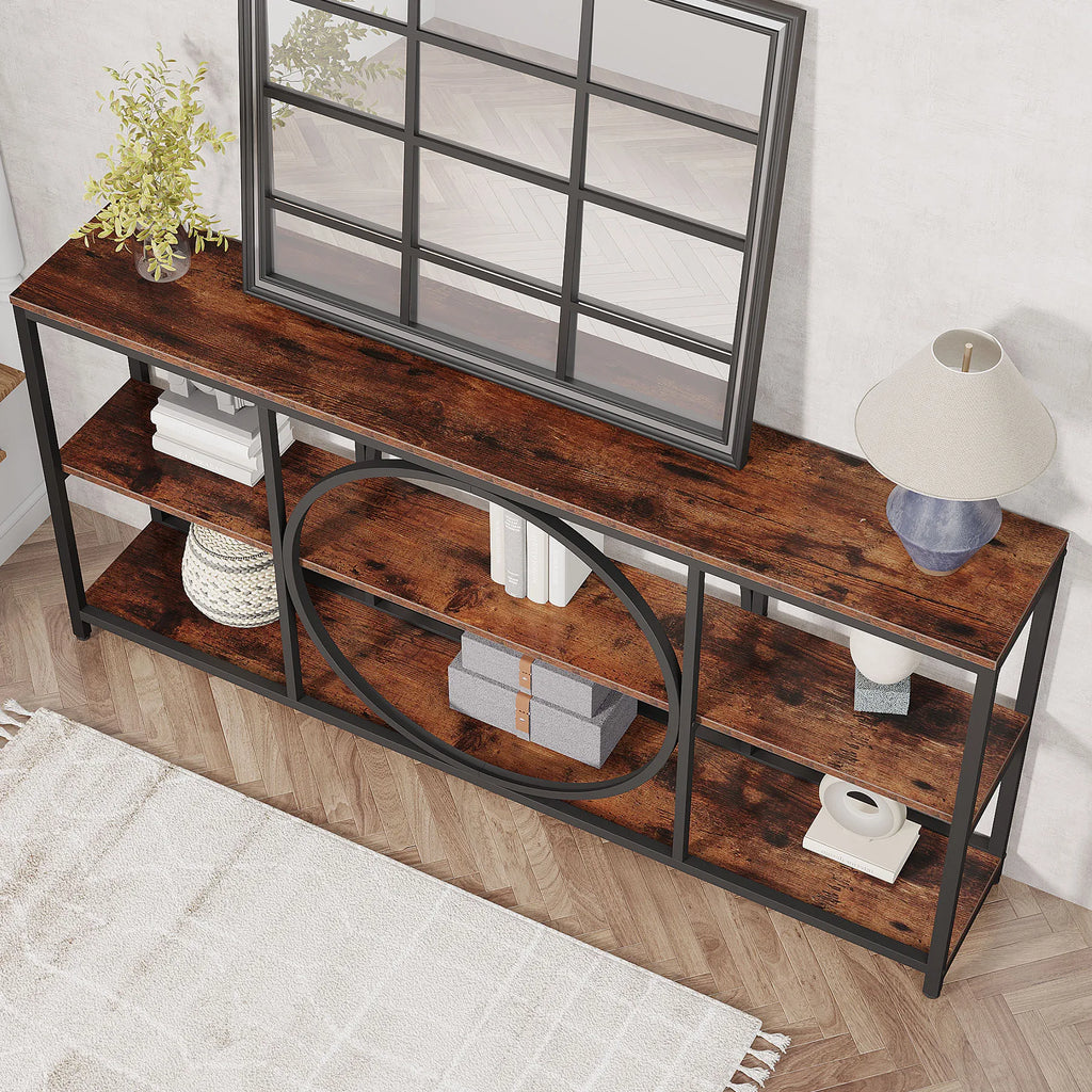 70.9-Inch Extra Long Console Table with 3-Tier Storage Shelves – Farmhouse Entryway & Sofa Table