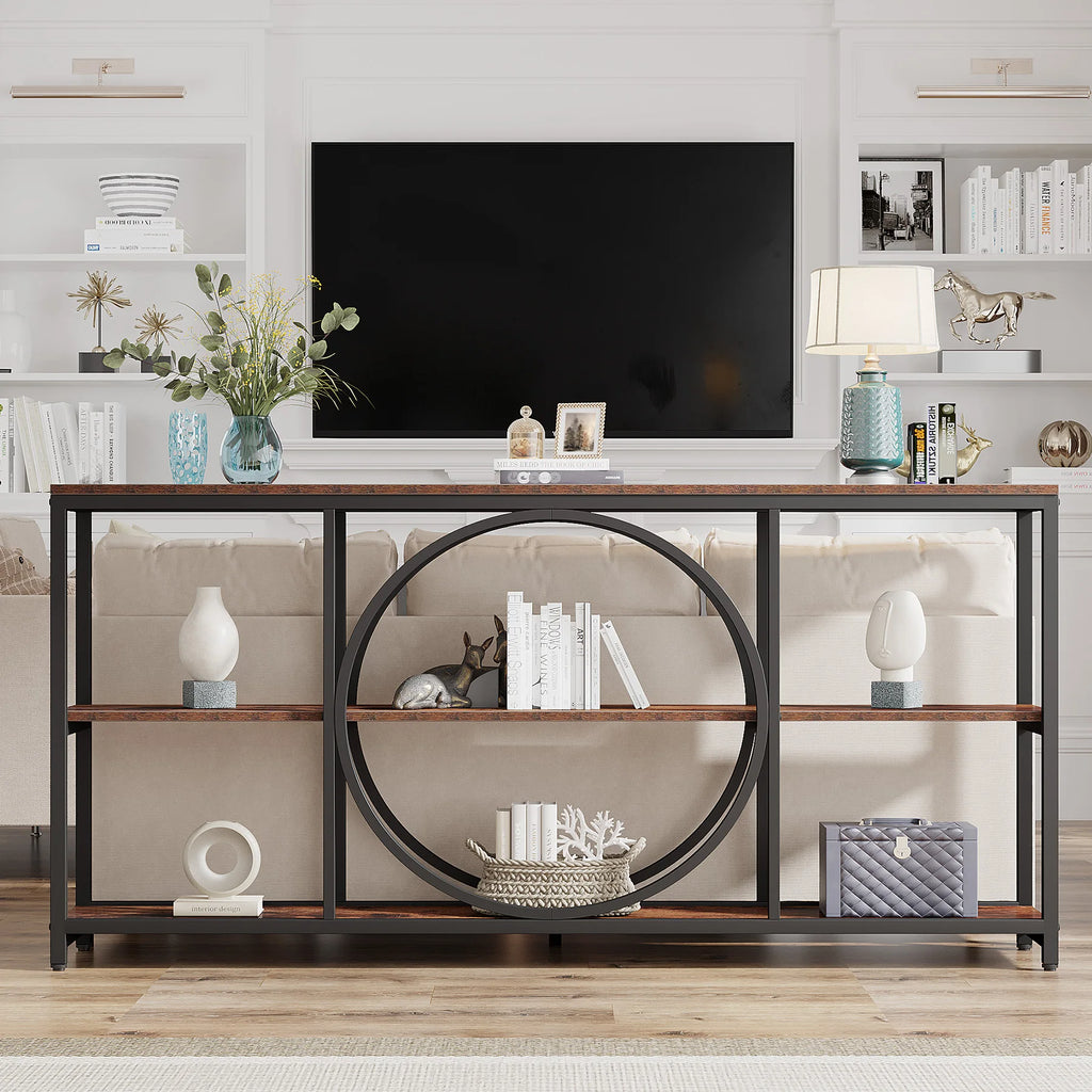 70.9-Inch Extra Long Console Table with 3-Tier Storage Shelves – Farmhouse Entryway & Sofa Table