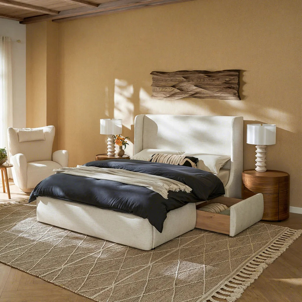 Modern Teddy Fabric Upholstered Bed Frame – Adjustable Queen & King Platform Bed