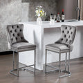 Modern Velvet Counter Height Bar Stools Set of 2 – Tufted High Back, Chrome Base, USA Warehouse
