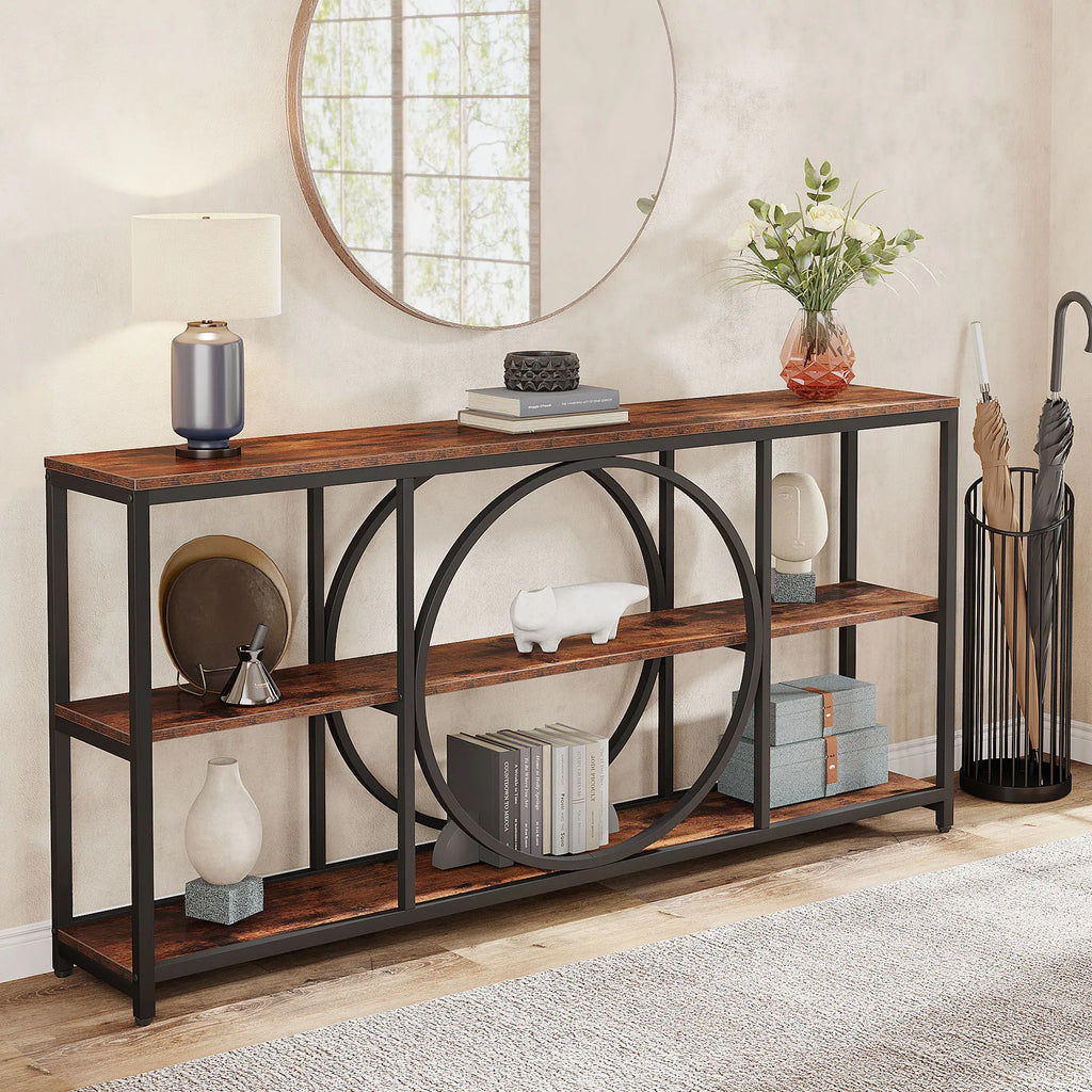 70.9-Inch Extra Long Console Table with 3-Tier Storage Shelves – Farmhouse Entryway & Sofa Table