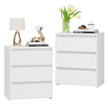 White Nightstand with 3 Drawers Set of 2, Sofa Table for Living Room, Modern Wooden Storage Cabinet for Bedroom