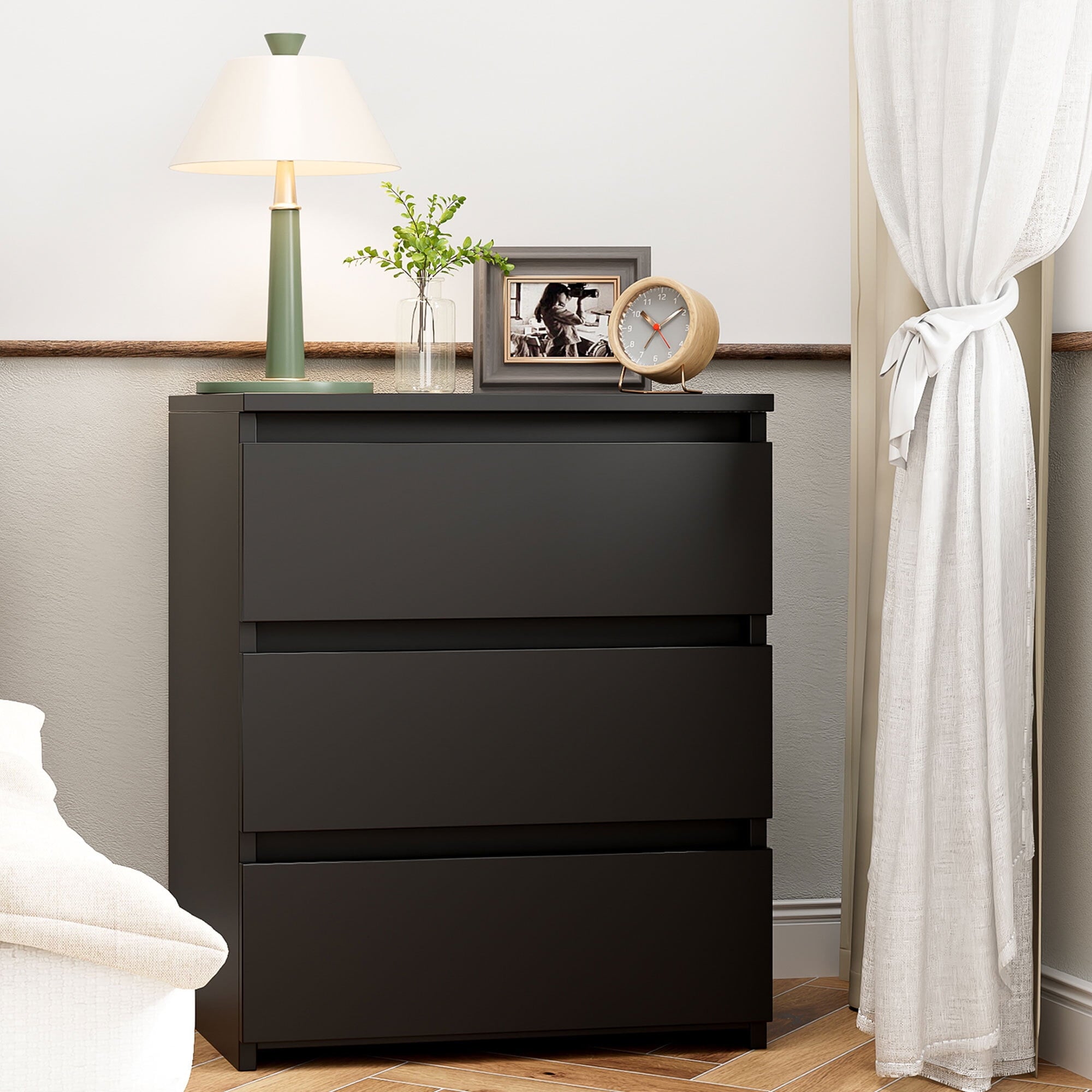White Nightstand with 3 Drawers Set of 2, Sofa Table for Living Room, Modern Wooden Storage Cabinet for Bedroom
