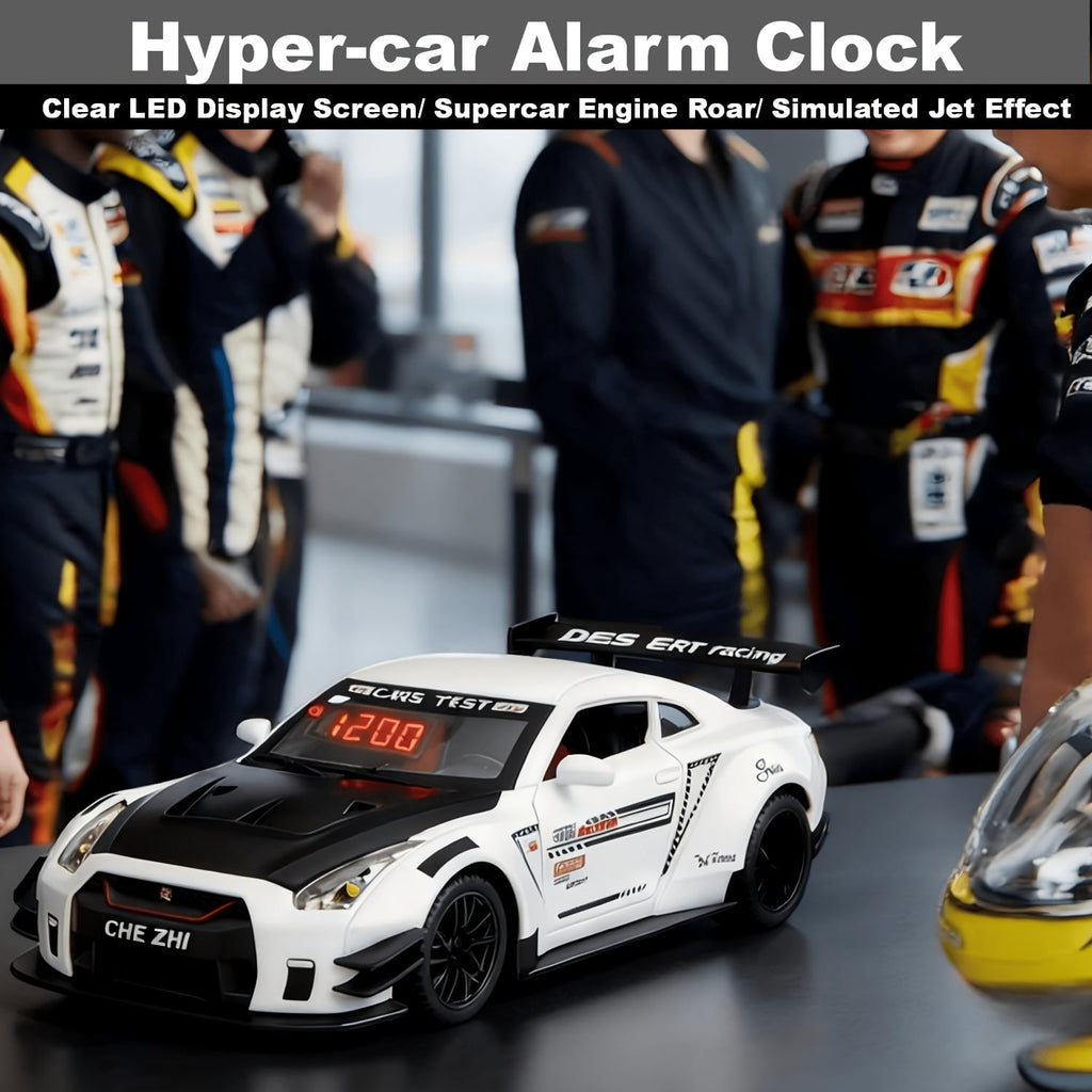 Hypercar Alarm Clock, Realistic Engine Sound with Light Show, Clear Digital Display, Spray Effect, Hypercar Model with Digital Clock, Desk Decor, Unique Gift for Car Enthusiasts