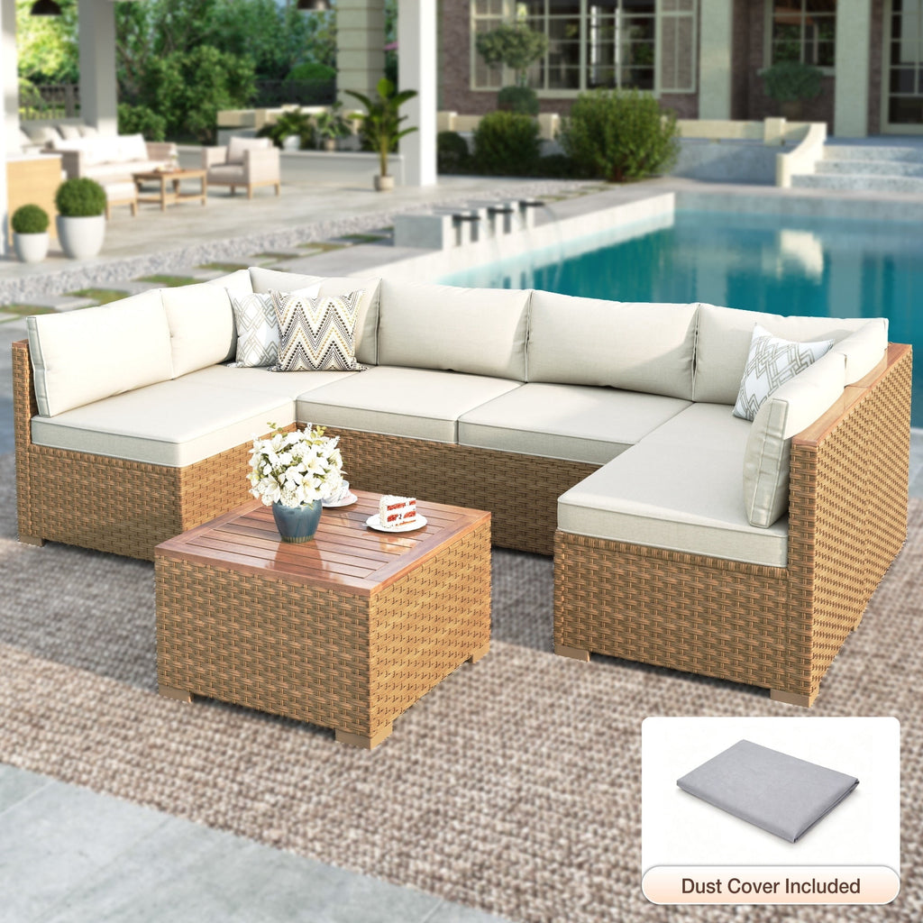 3-Piece Patio Furniture Conversation Set, Weather-Resistant Wicker Outdoor Sectional Sofa Set with Table & Cushions, Small Balcony & Porch Friendly