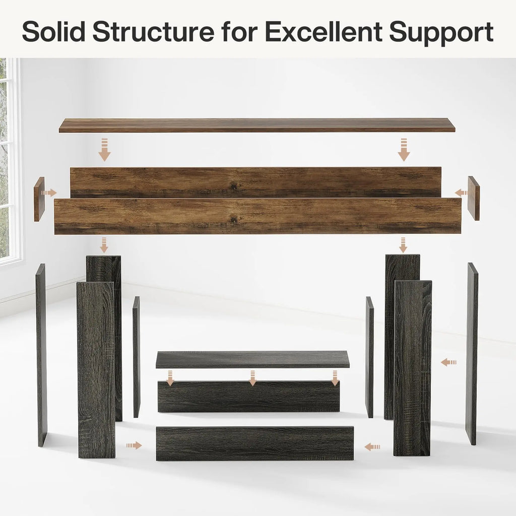63" Console Table, Farmhouse 2-Tier Entryway Table with U-Shaped Base,Narrow Long Wood Sofa Table behind Couch Table
