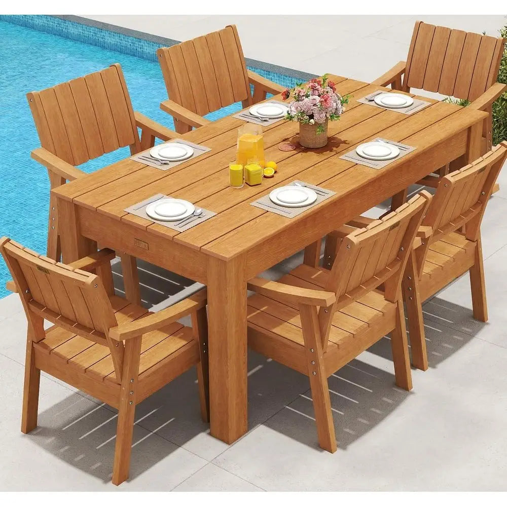 Outdoor Patio Dining Set with Umbrella Hole for Backyard, Garden & Poolside – 7 Piece Teak Finish