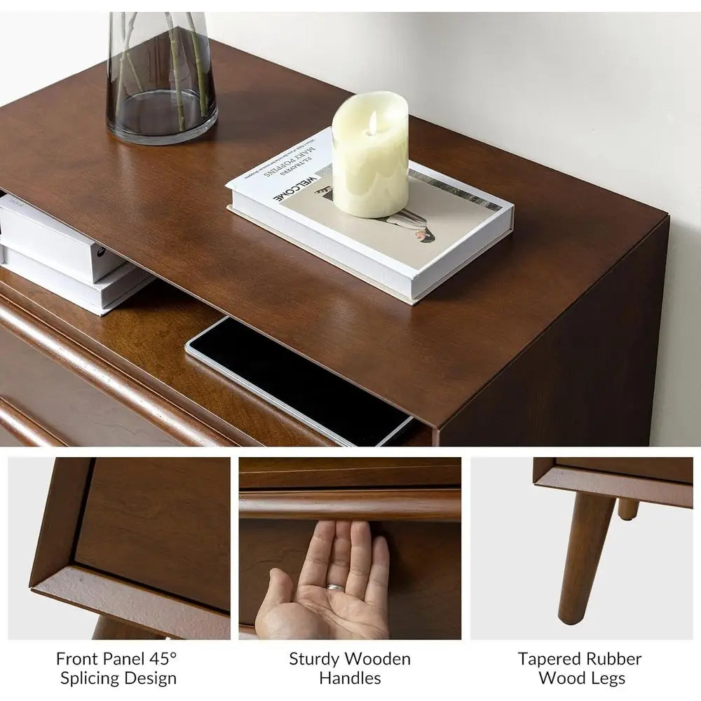 Charging Station End Table with Modern Design & Walnut Finish