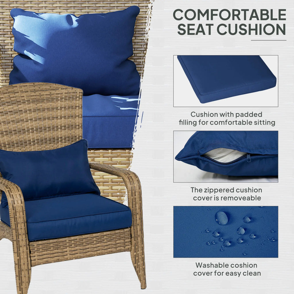 Patio Adirondack Chair with All-Weather Rattan Wicker, Soft Cushions, Tall Curved Backrest for Deck or Garden, Dark Blue