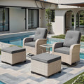 5 Pieces Patio Furniture Set with 2 Ottomans, Outdoor Swivel Glider Rocker Chairs with Rattan Side Table, Wicker, Customized