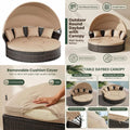 Patio Daybed with Retractable Canopy, Wicker Rattan Sectional round Sofa Furniture Set, 5 Pieces Seating Separates Cushioned Se