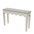 Mirrored Console Table:Modern Rectangular Silver Mirrored Entryway Table with Gold Rim Decorative Sofa Table 4 Legs for Hallway
