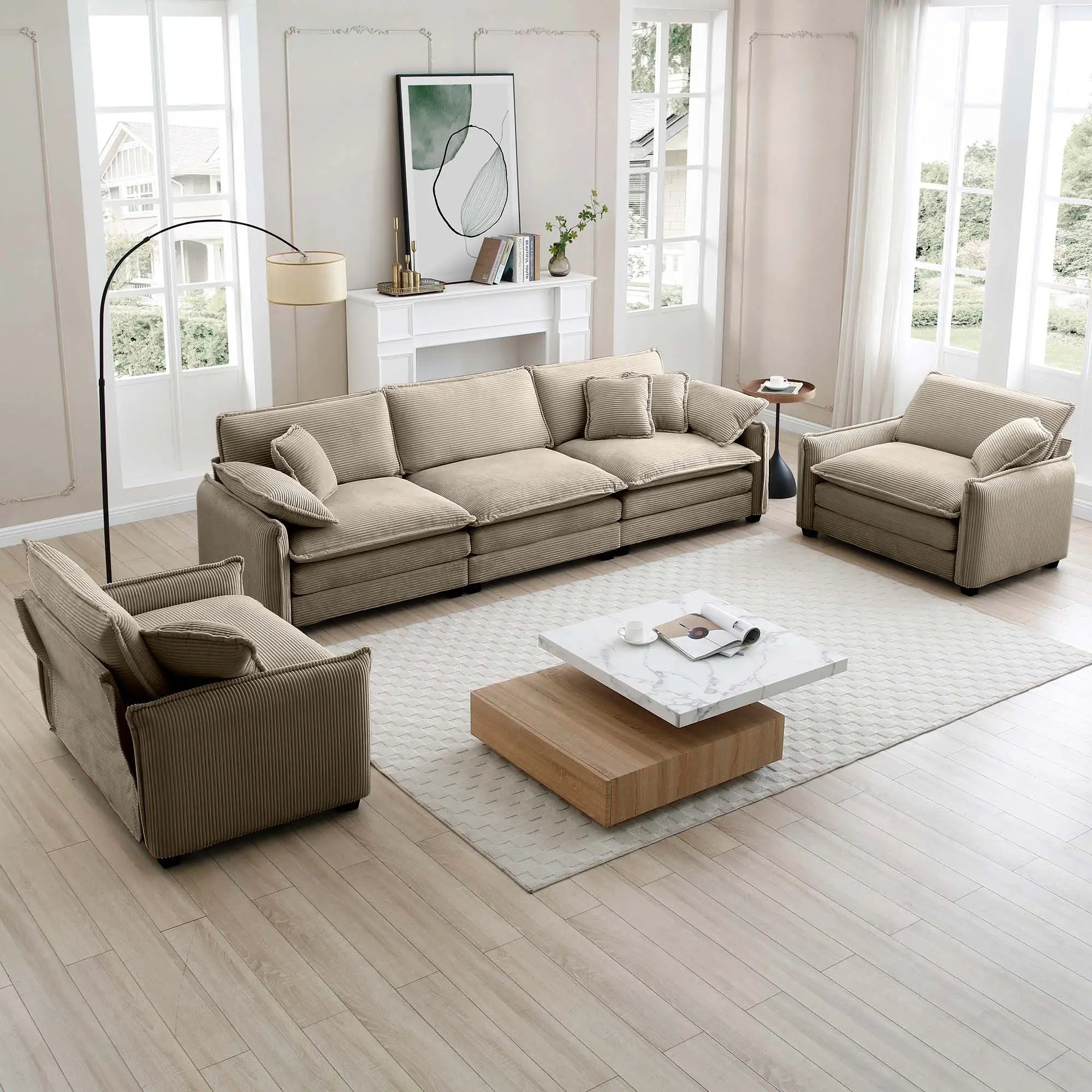 Home Theater Style 3-Seater Sofa Set with Soft Cushions & Pillows – Warm Cozy Design