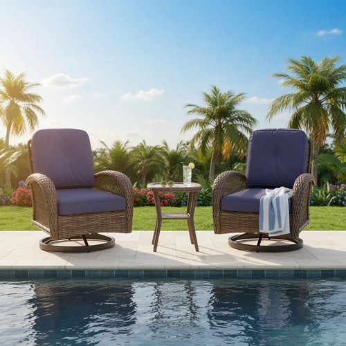 HOOMIC 3-Piece Patio Furniture Set, Outdoor Bistro Set, Rotating Rocking Chairs with Padded Cushions, Modern Conversation Set