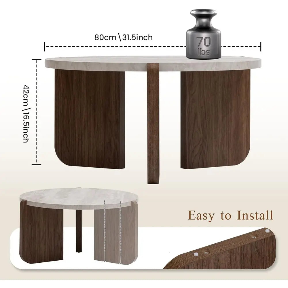3-Piece Marble Living Room Coffee and End Table Set for Small Spaces, Easy Assembly