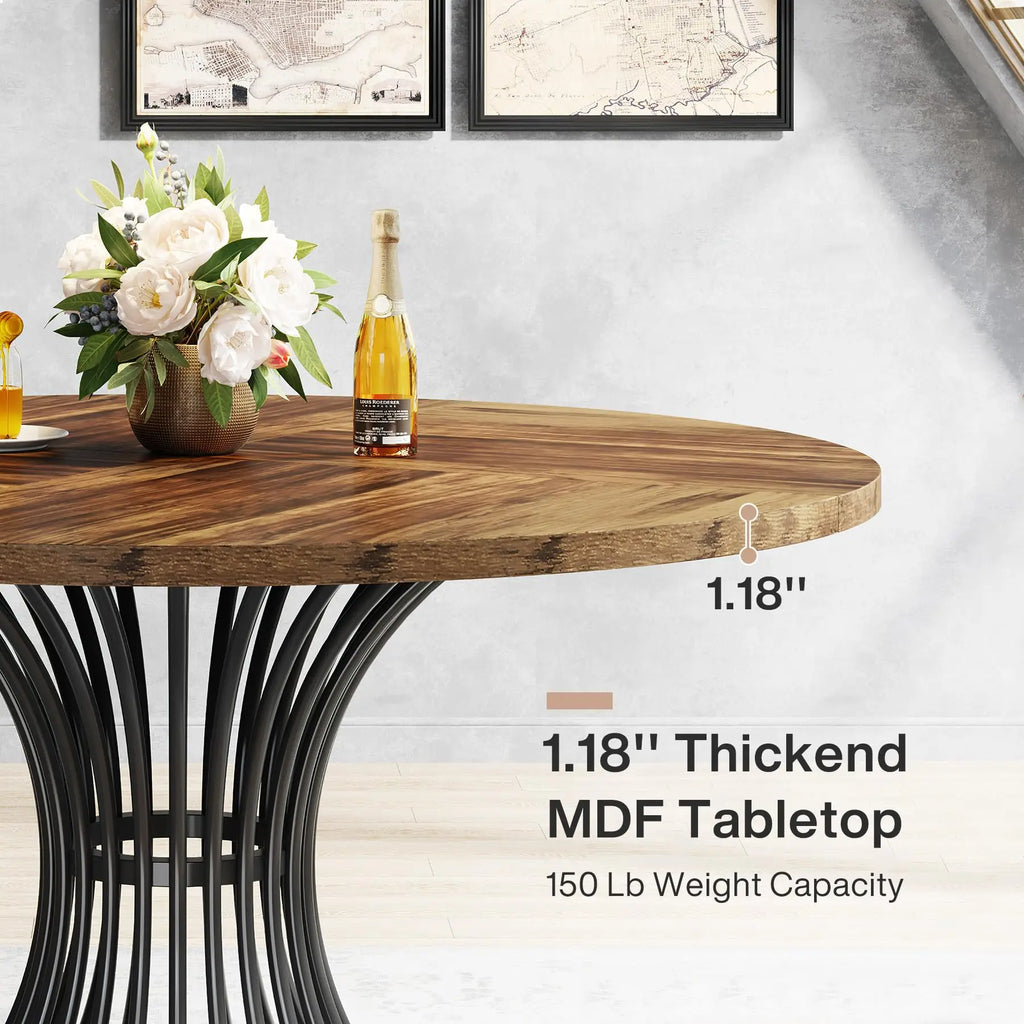 round Dining Table for 4-6 People, 47-Inch Farmhouse Dinning Room Table Circle Kitchen Table, Industrial Dinner Table