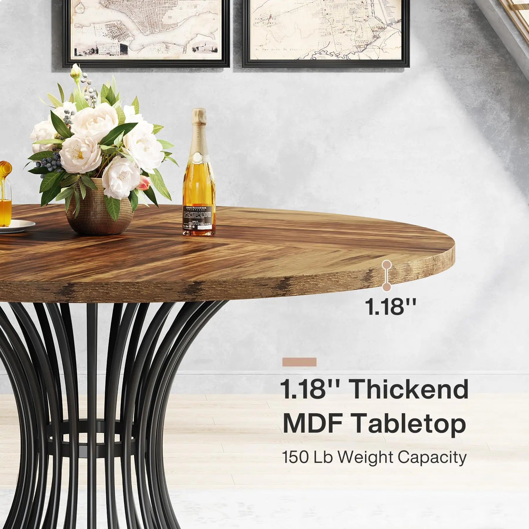 round Dining Table for 4-6 People, 47-Inch Farmhouse Dinning Room Table Circle Kitchen Table, Industrial Dinner Table