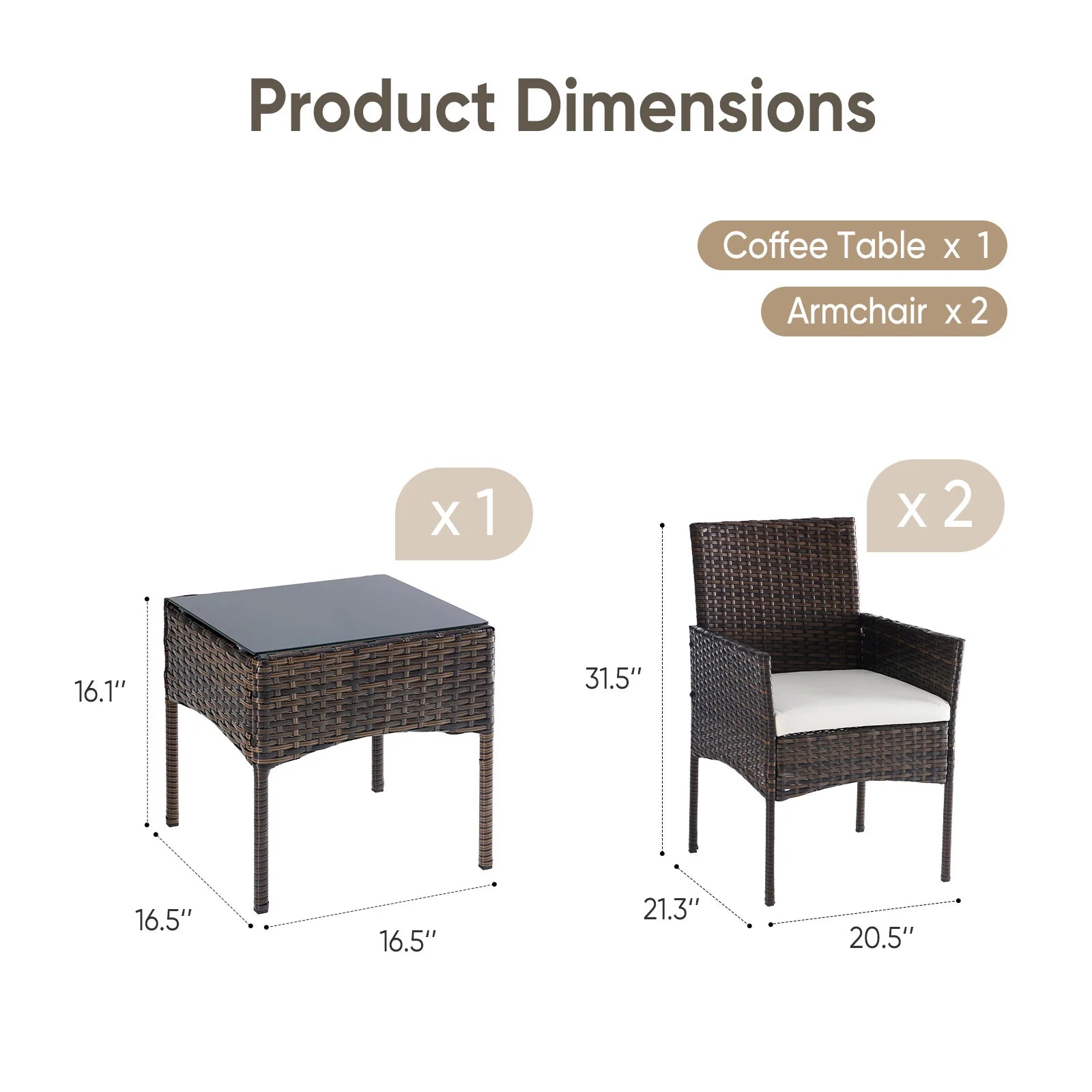 3-Piece Outdoor Patio Furniture Set – All-Weather Rattan Bistro Conversation Set