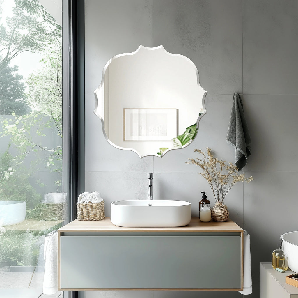 Frameless Silver Square Wall Hanging Mirror, Elegant Beveled Edges Frameless Wall Hanging Mirror, Modern Accent Decor