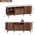70-Inch Fluted TV Stand Entertainment Center for Tvs up to 80", Mid-Century Modern Bean-Shaped Console with Usb/Outlet, LED Lights & Storage - for Living Room, Bedroom (Black/Walnut)