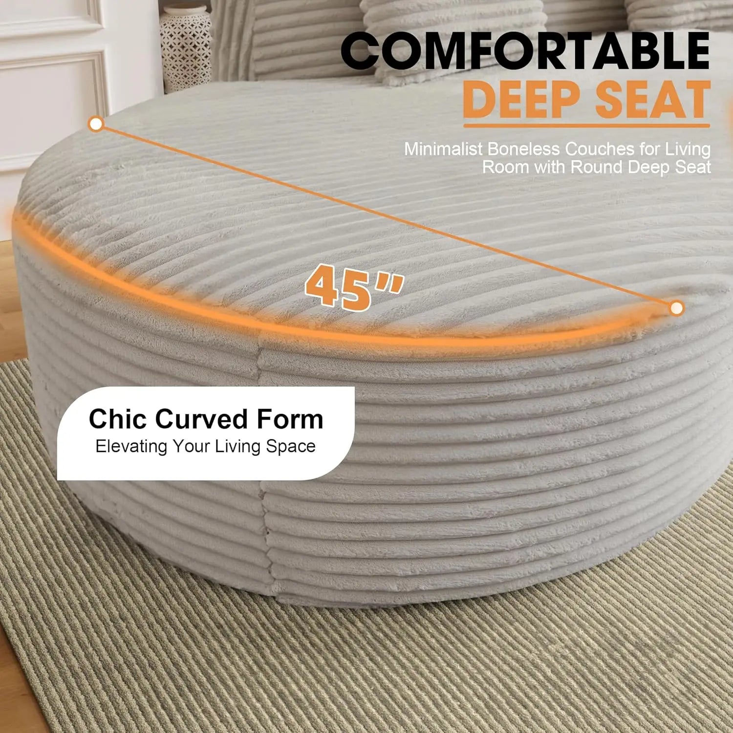 123'' Oversized Sectional Sofa for Living Room, Boneless Curved Sectional Sofa, Spines in Open-Plan Loft,, Customized