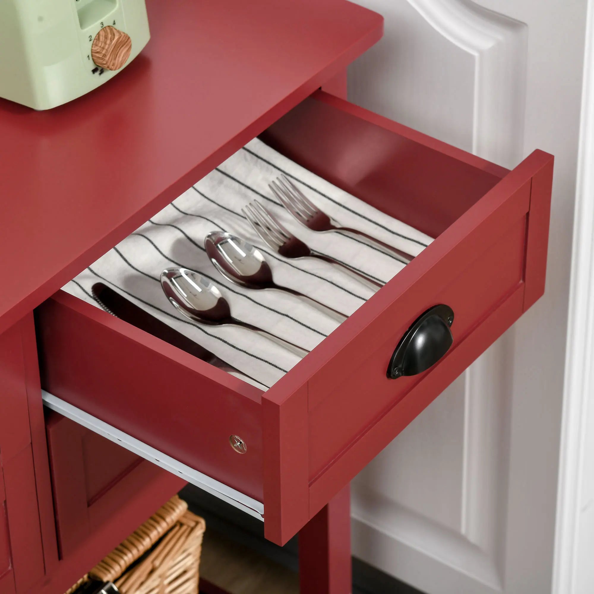 Sideboard Buffet Cabinet with Storage, Modern Coffee Bar Cabinet with 4 Drawers and Slatted Bottom Shelf, Console Table for Kitchen, Living Room, Dining Room, Hallway, Red
