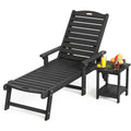 2-Piece Outdoor Pool Lounge Chairs with Adjustable Backrest, Wheels & Side Table – Black