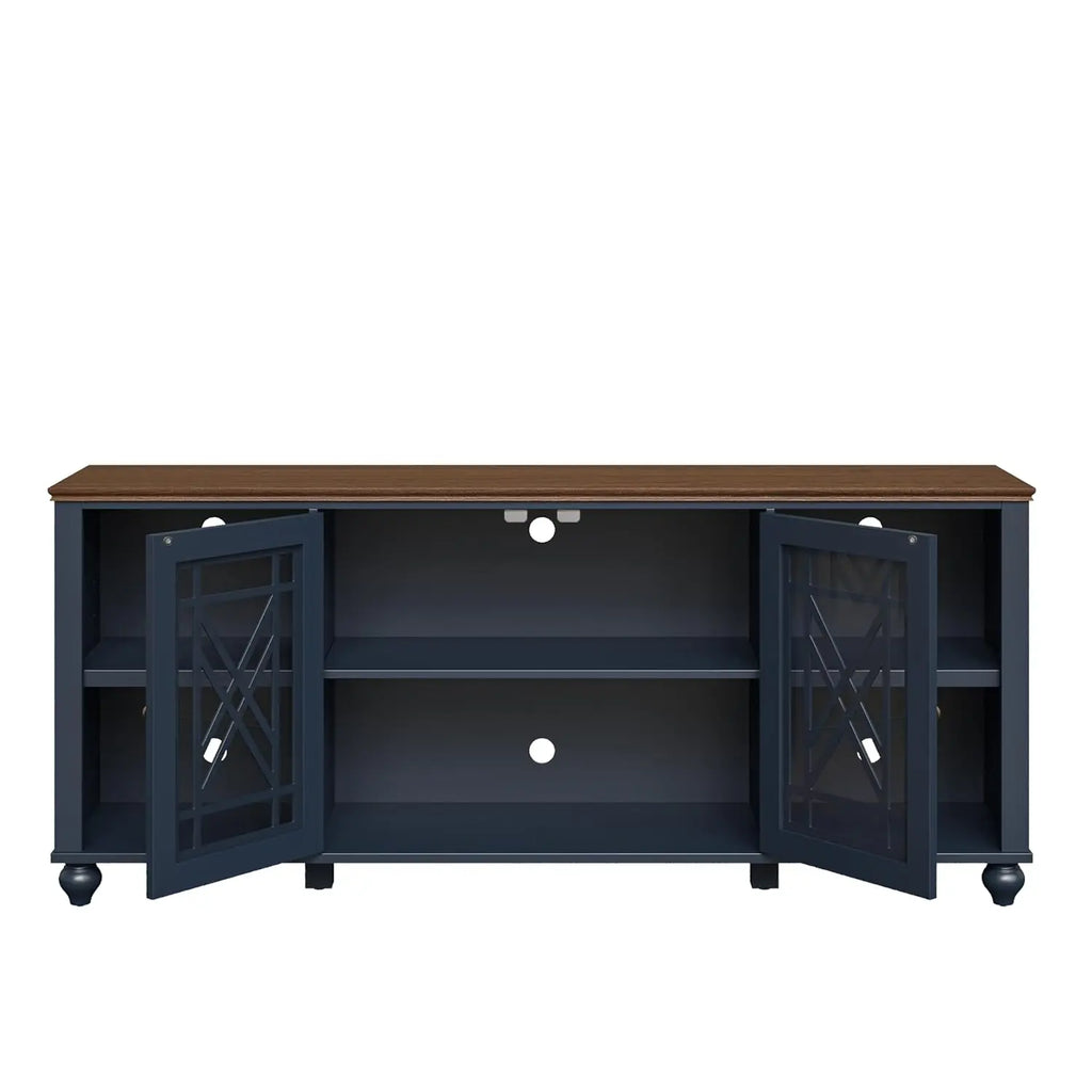 70 Inch TV Stand Entertainment Center with 2 Front Glass Doors and Shelf for Tvs up to 80", Farmhouse TV Console, Customized