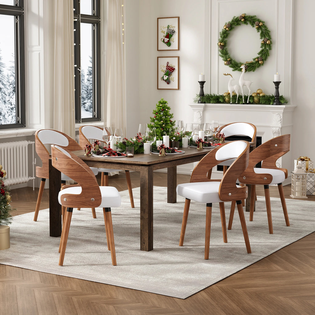 Wood Dining Chairs, Set of 2 Modern Upholstered Dining Chairs with Curved Backrest for Kitchen, Dining Room, Living Room