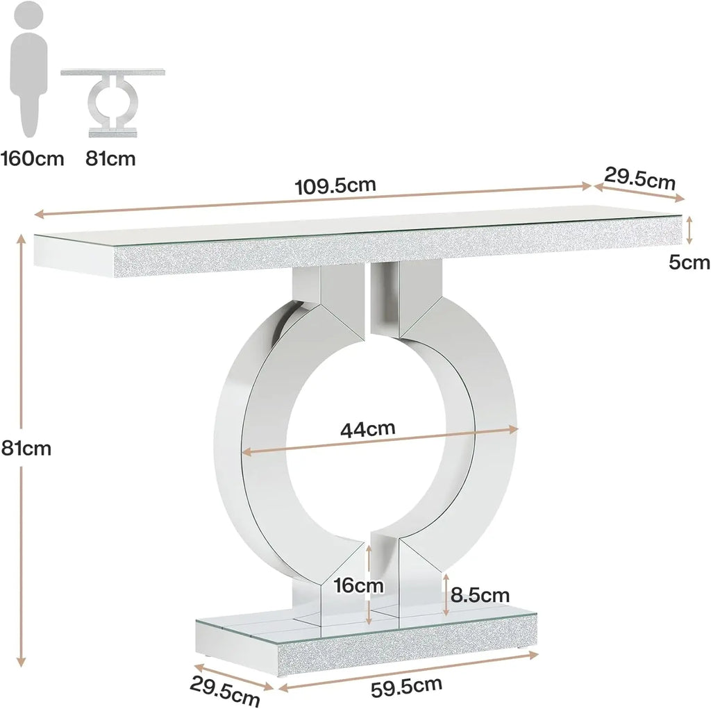 43.3-Inch (110Cm)Mirrored Console Table, Modern Entryway Table with Thickened Mirror Finish Tabletop