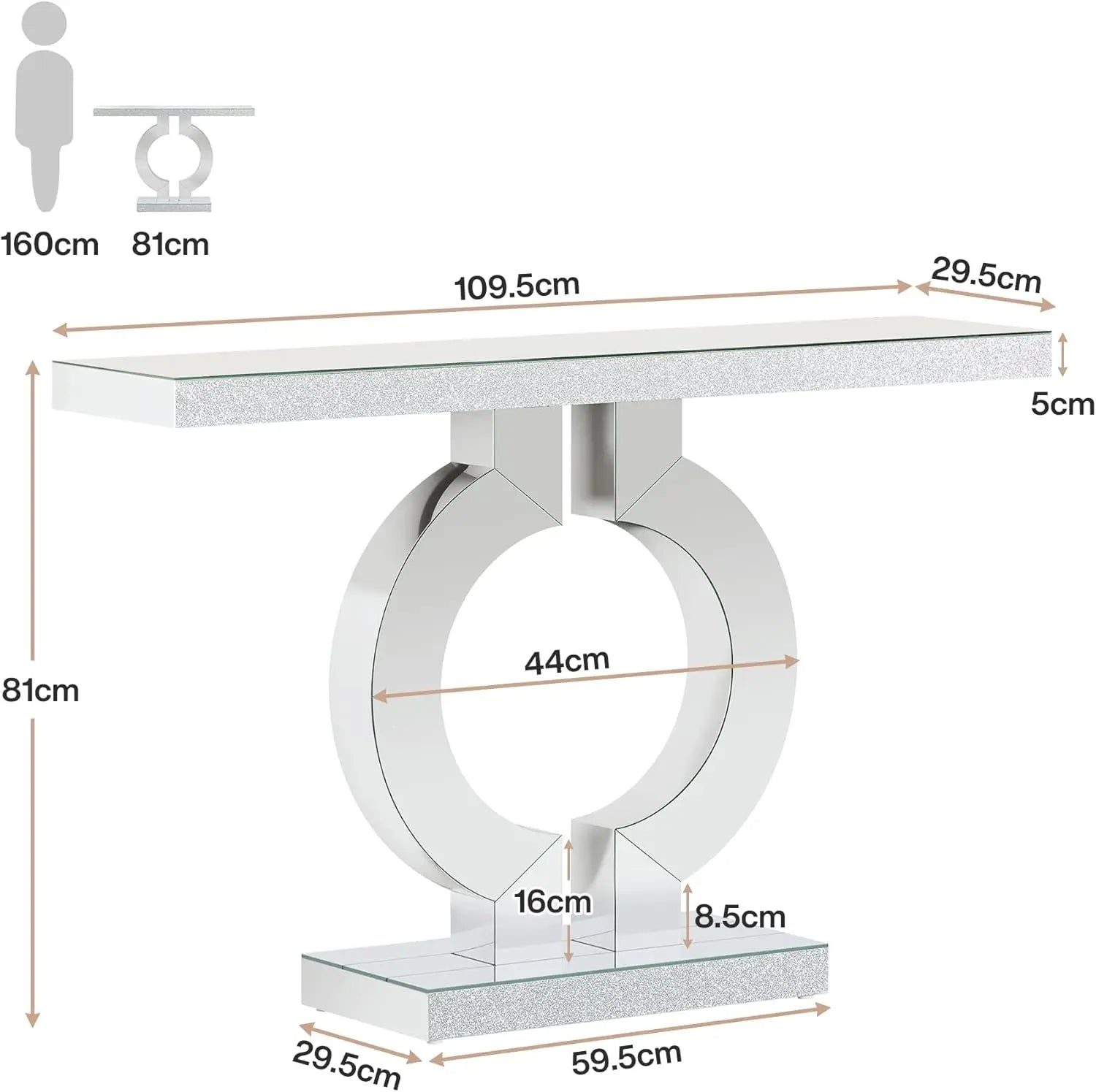 43.3-Inch (110Cm)Mirrored Console Table, Modern Entryway Table with Thickened Mirror Finish Tabletop