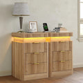 Fluted Night Stand with Charging Station Set of 2, 3-Drawer LED Bedside Tables for Bedroom, Modern Sofa Side Tables, Customized