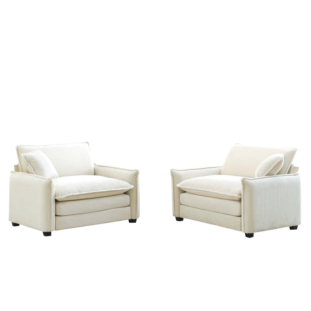 Beige Corduroy Deep-Seated Living Room Sofa Set with 2 Single Sofas – Luxury & Sophisticated Modern Comfort