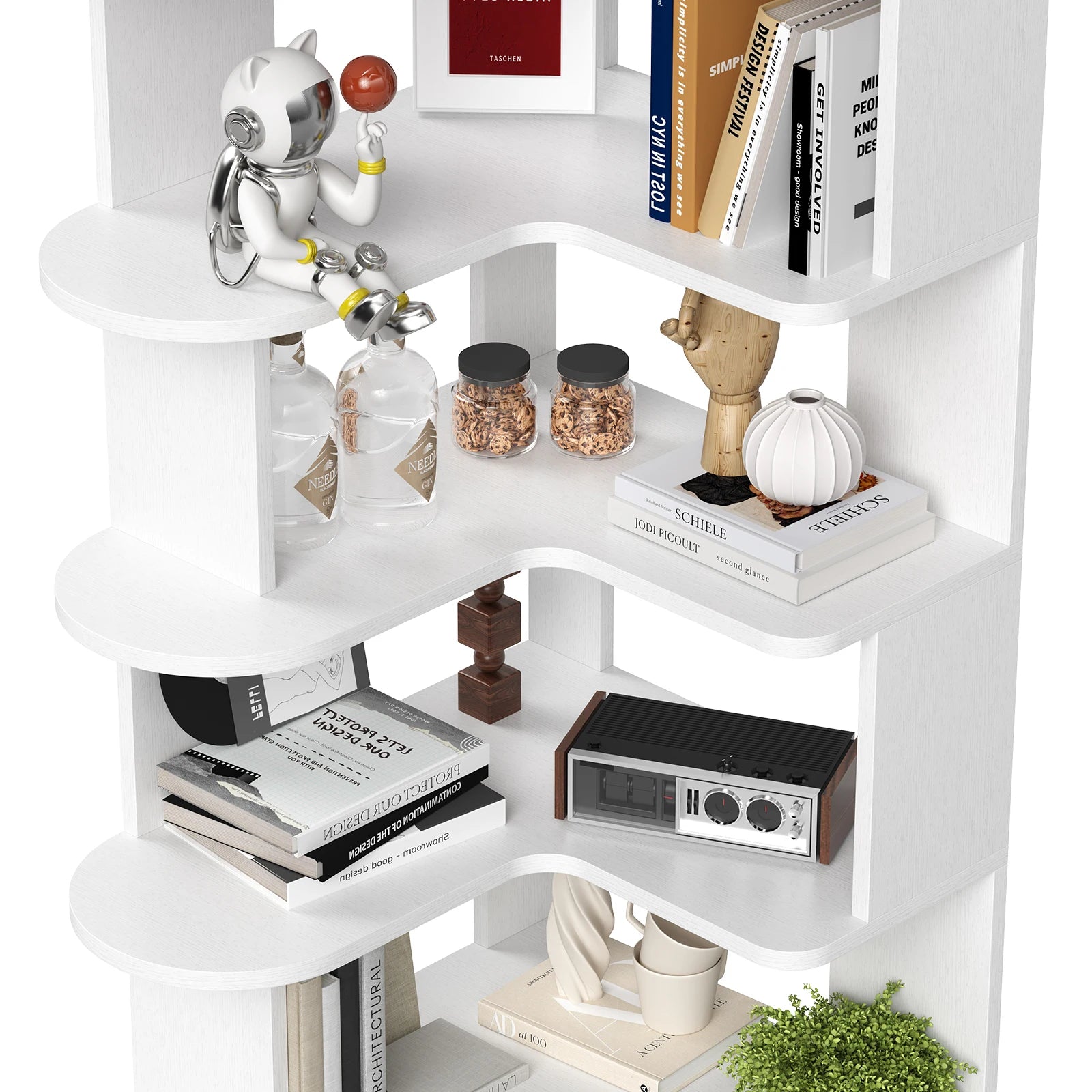 Corner Bookshelf Space-Saving Storage Shelf with Multiple Tiers, for Living Room, Home Office, Bedroom, Study