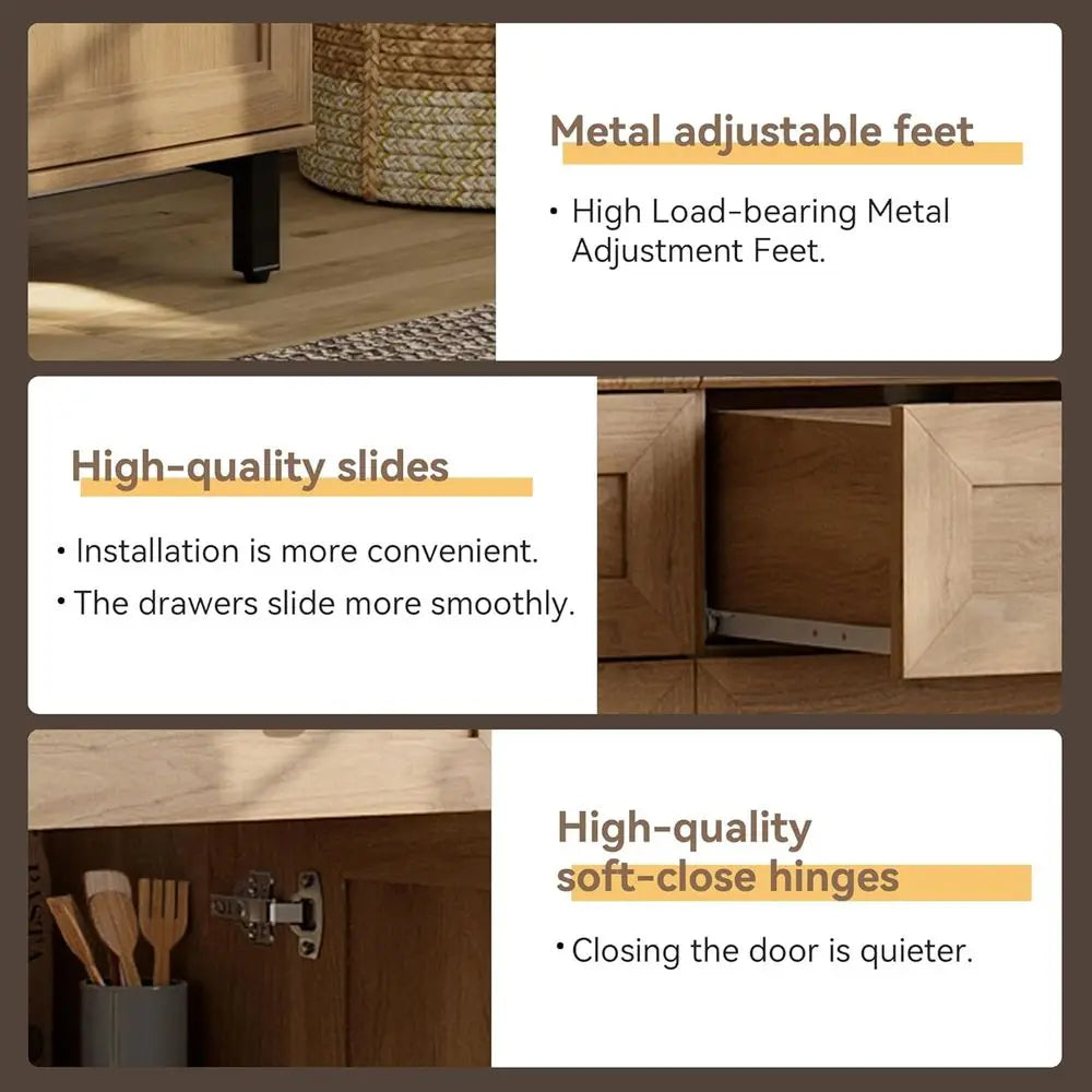 3-In-1 Oak Storage Cabinet with Drawer and Door for Kitchen, Coffee Bar, Living Room