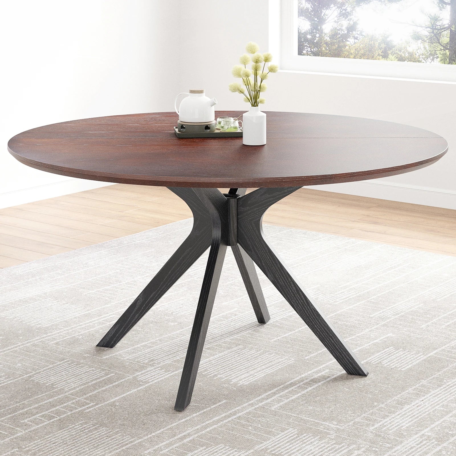 Round Natural Wood Dining Table for Living Room, Café, Easy Assembly, Modern Small Table for 2-4 People