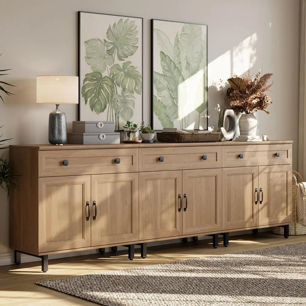3-In-1 Oak Storage Cabinet with Drawer and Door for Kitchen, Coffee Bar, Living Room