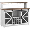 HOMCOM Farmhouse Coffee Bar Cabinet with Smart App Control LED Lights, 55" Wine Bar Cabinet with 12-Bottle Rack, Glass Holder, Kitchen Sideboard Buffet with Sliding Mesh Doors, Distressed White